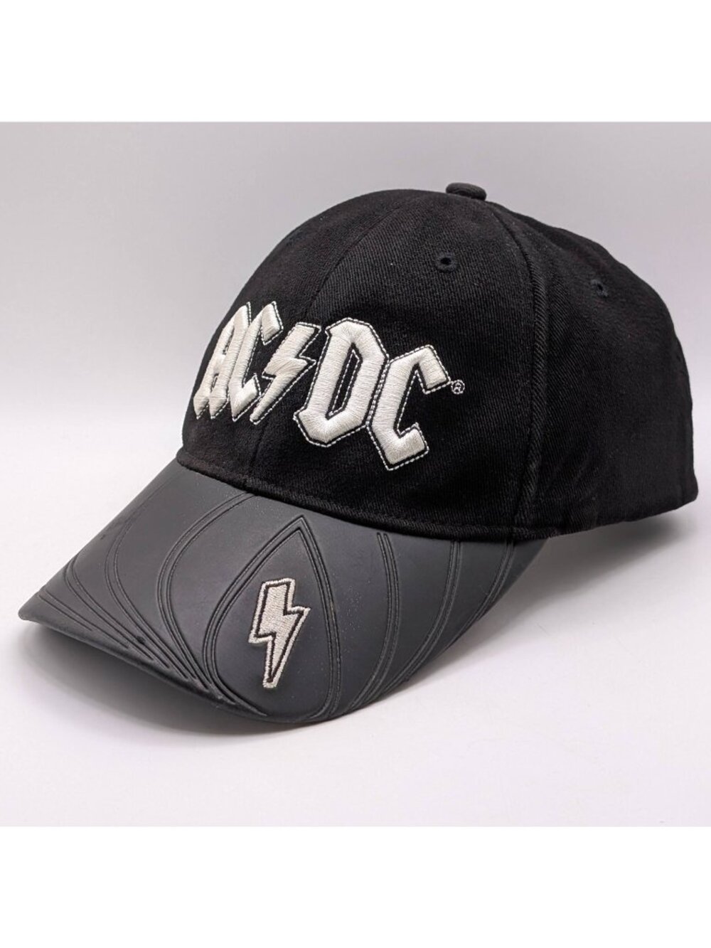Vintage Y2K AC/DC Back In Black Flex Fit OSFM Heavy Metal Rock & Roll Hat Cap